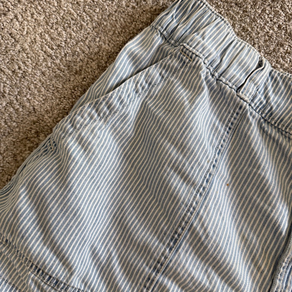 Gap Denim Blue Railroad Stripe High Waisted Utility Shorts Elastic Large Cotton - Picture 3 of 10